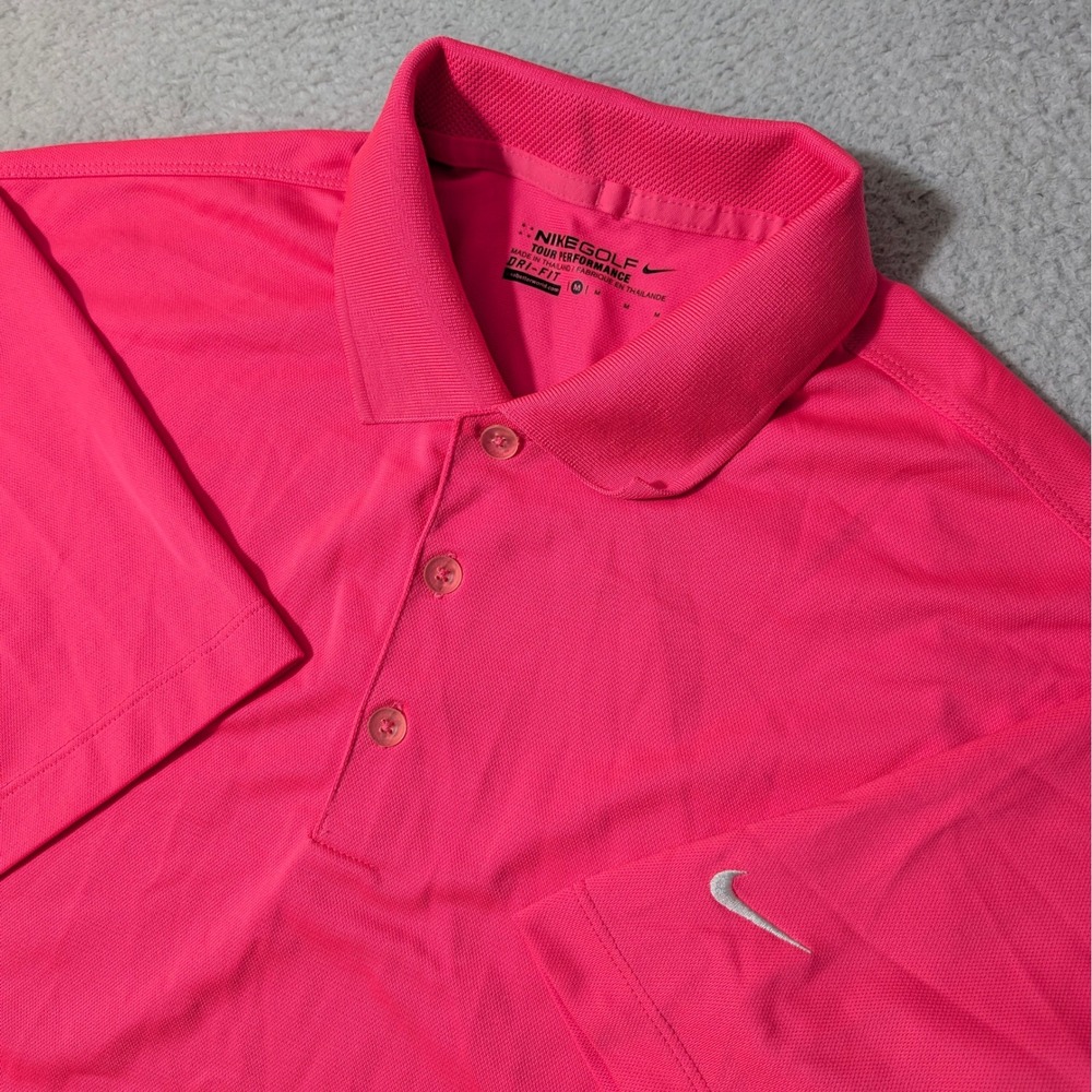 Nike Polo Shirt Mens Med Pink Dri-FIT Tour Performance Short Sleeve 358324-641
